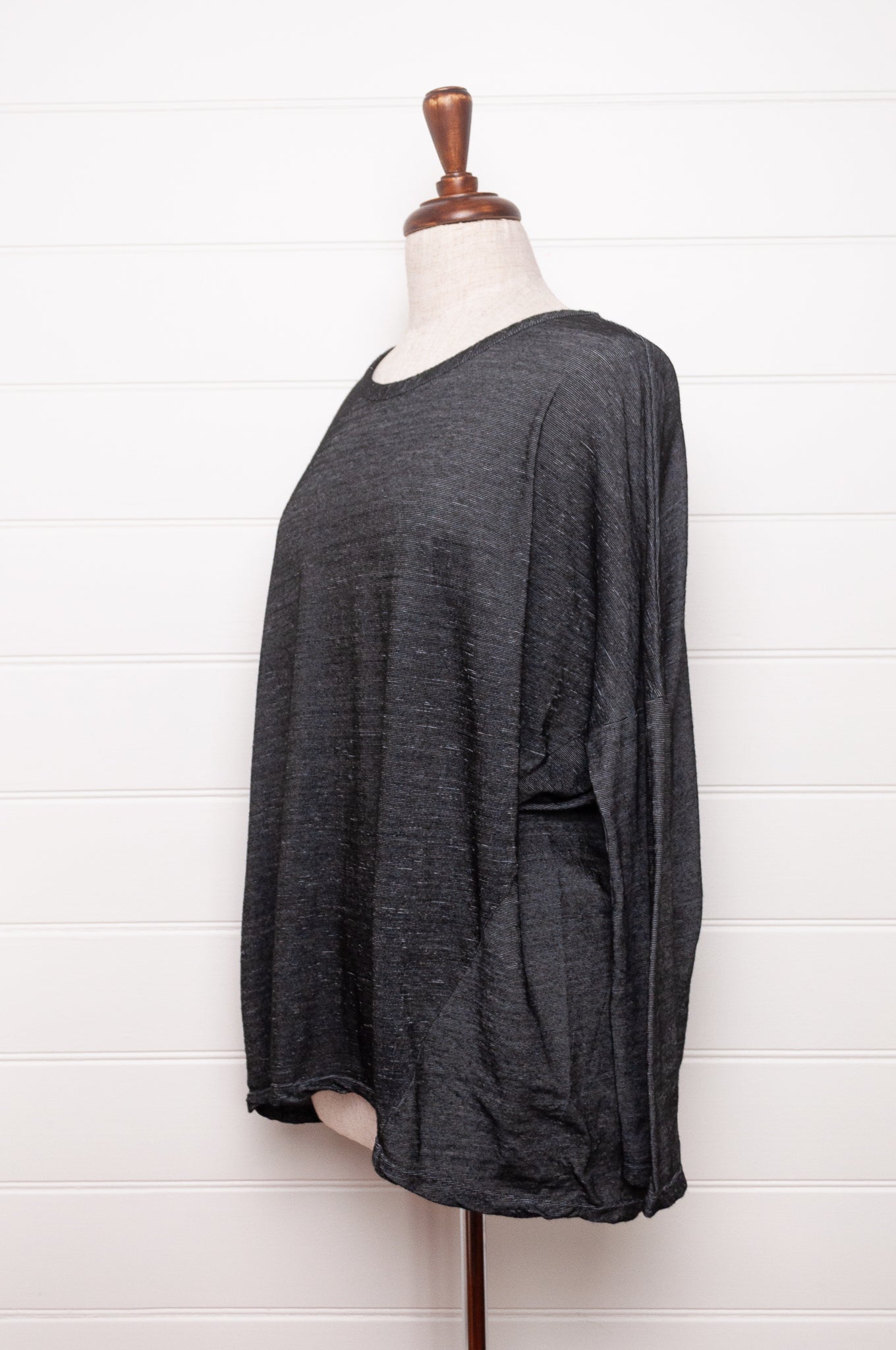 Valia merino wool jersey cocoon tunic in Mussel charcoal grey.