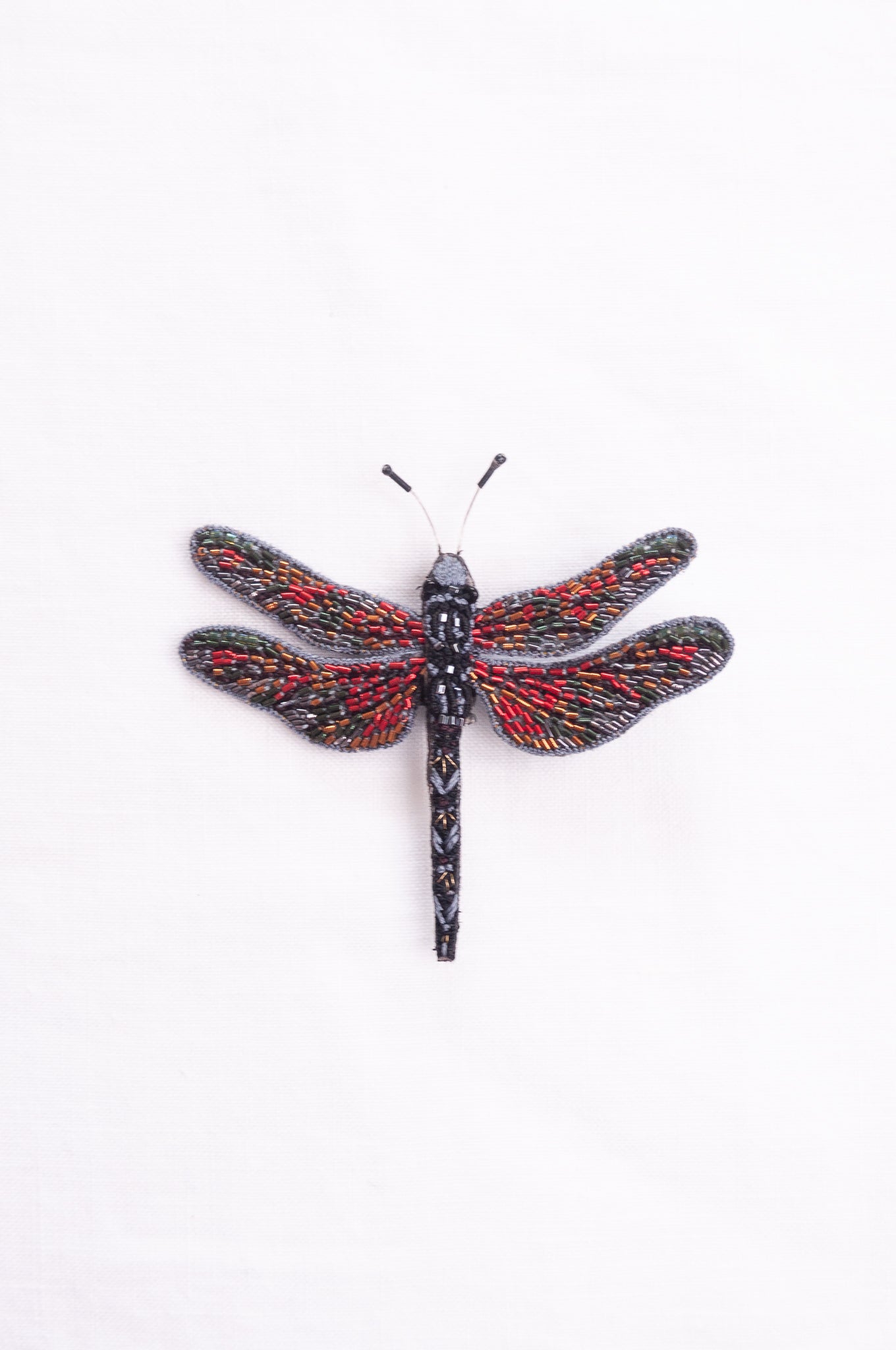 Trovelore hand embroidered and beeded Wandering glider dragonfly brooch.
