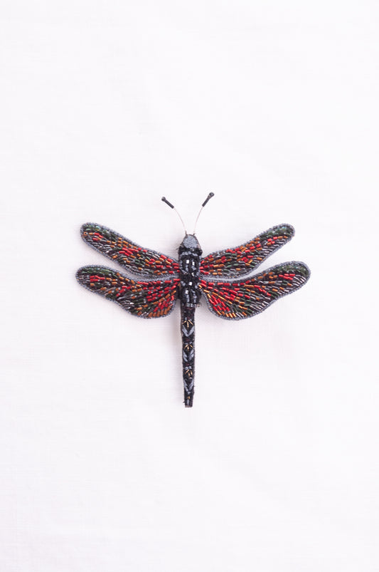 Trovelore hand embroidered and beeded Wandering glider dragonfly brooch.