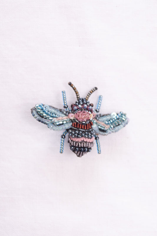 Trovelore hand beaded and embroidered rose bee brooch.