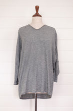 Load image into Gallery viewer, Valia V-merino wool jersey V-neck top in caviar charcoal grey.