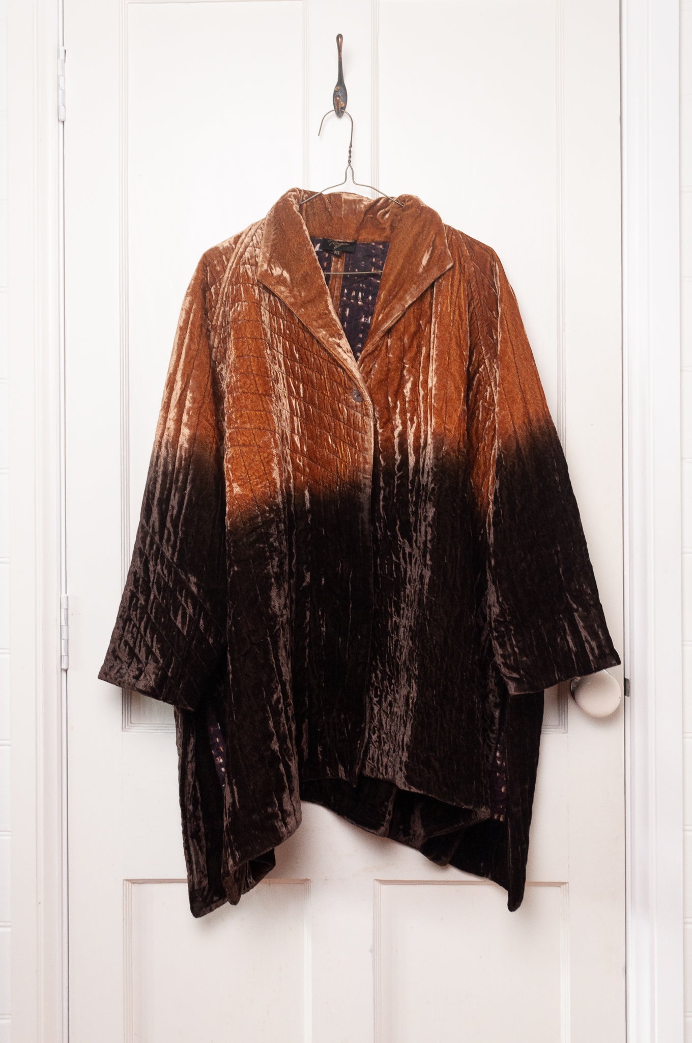 Raga silk velvet jacket ombre dyed in brown to gold.