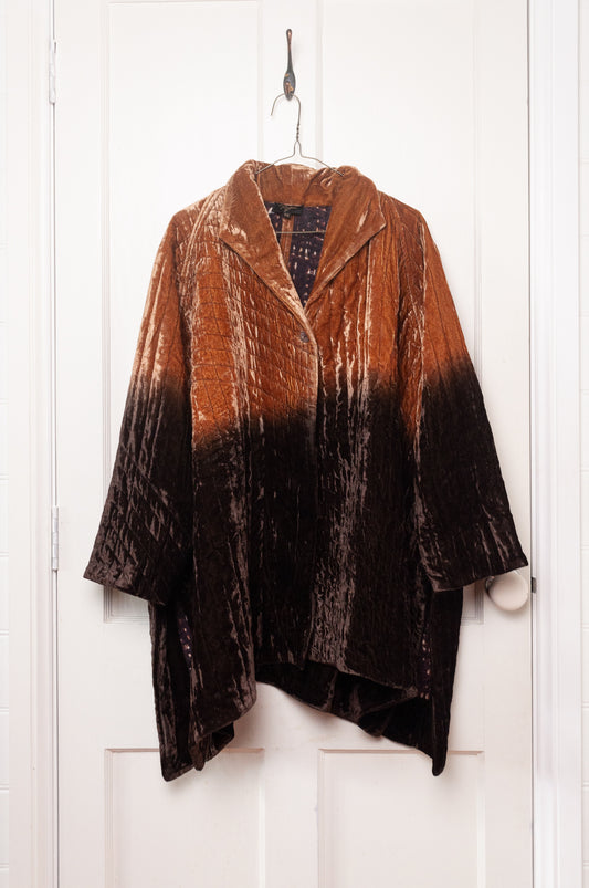 Raga silk velvet jacket ombre dyed in brown to gold.