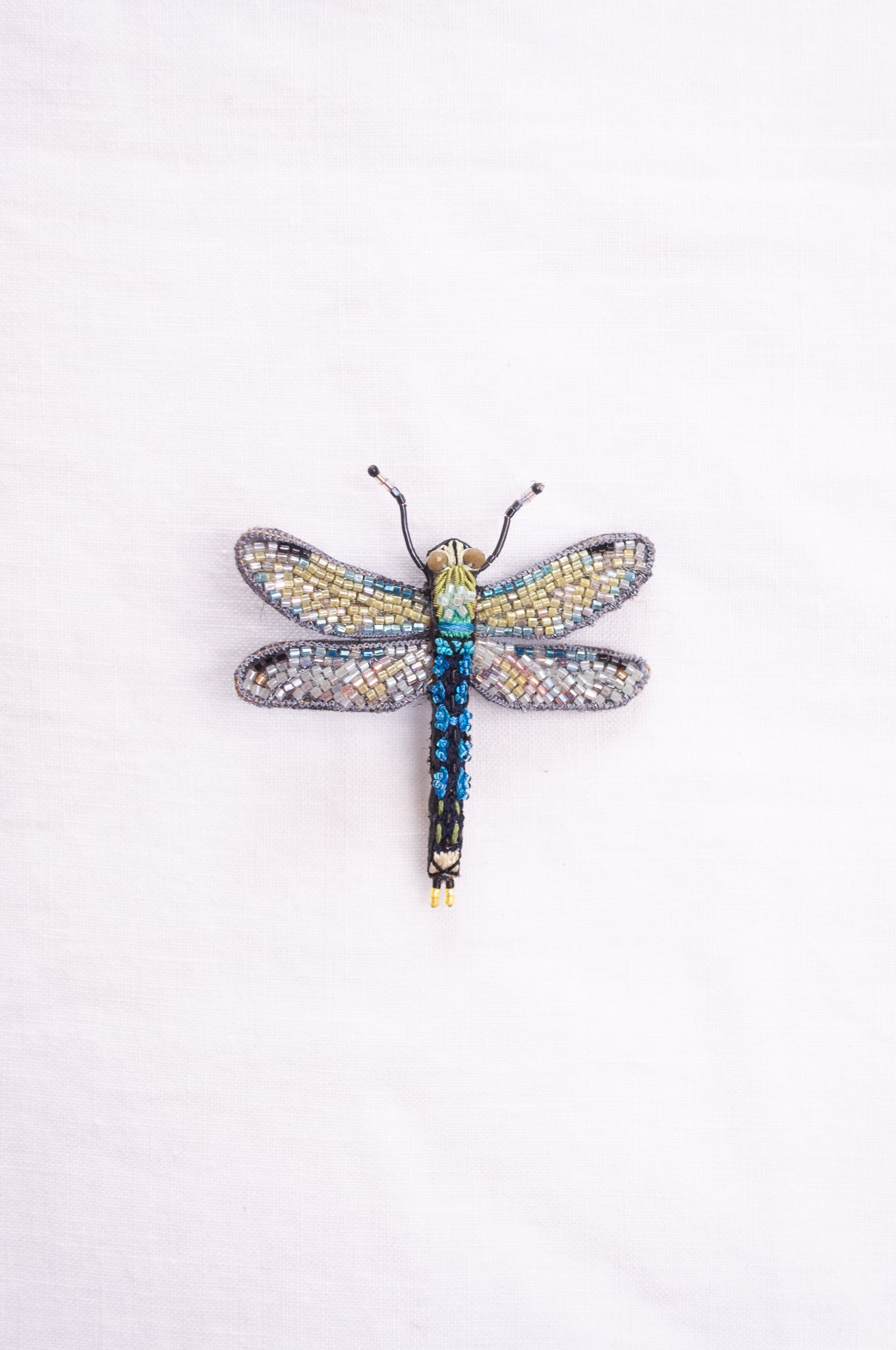 Trovelore hand embroidered and beaded Common hawker dragonfly brooch.