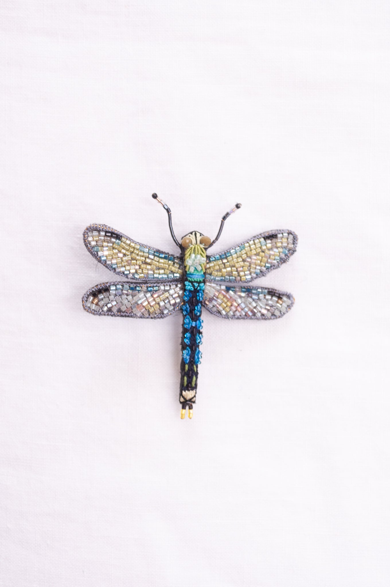 Trovelore hand embroidered and beaded Common hawker dragonfly brooch.
