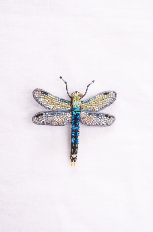 Trovelore hand embroidered and beaded Common hawker dragonfly brooch.