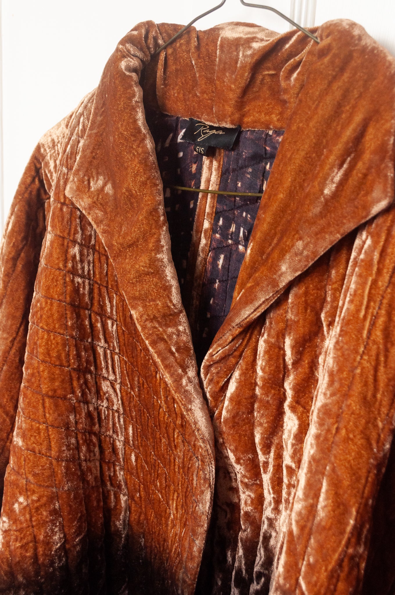 Raga silk velvet jacket ombre dyed in brown to gold.