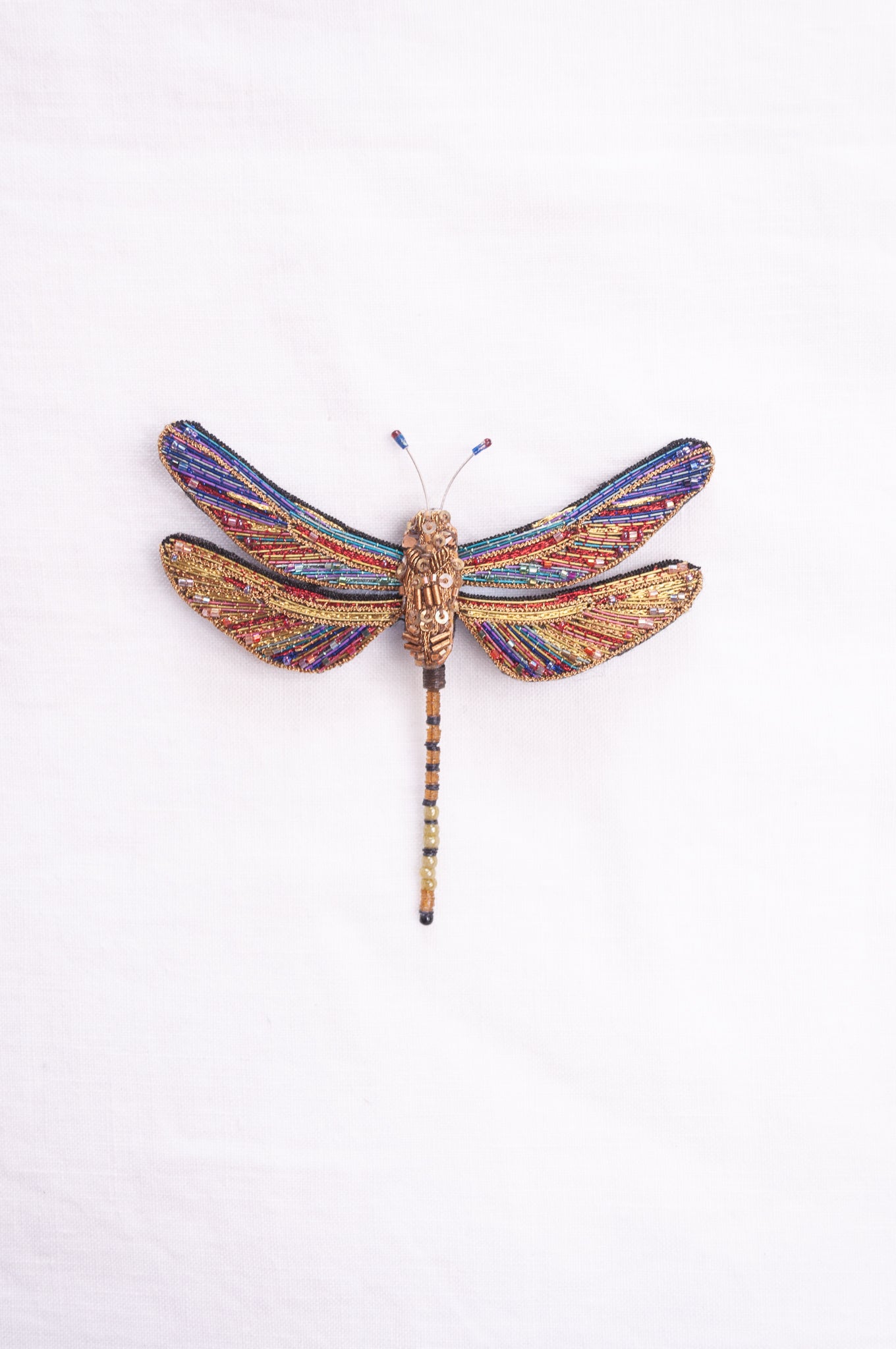 Trovelore hand embroidered and beaded Brown hawker dragonfly brooch.