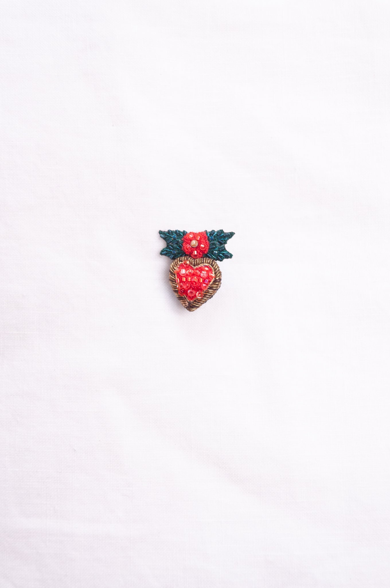 Trovelore hand beaded and embroidered holly and heart brooch.