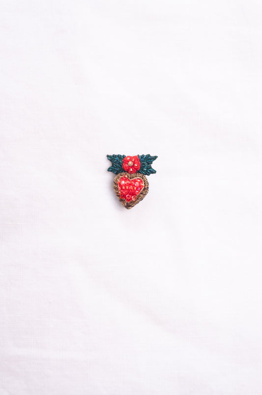 Trovelore hand beaded and embroidered holly and heart brooch.