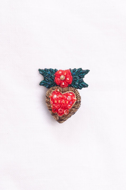Trovelore hand beaded and embroidered holly and heart brooch.