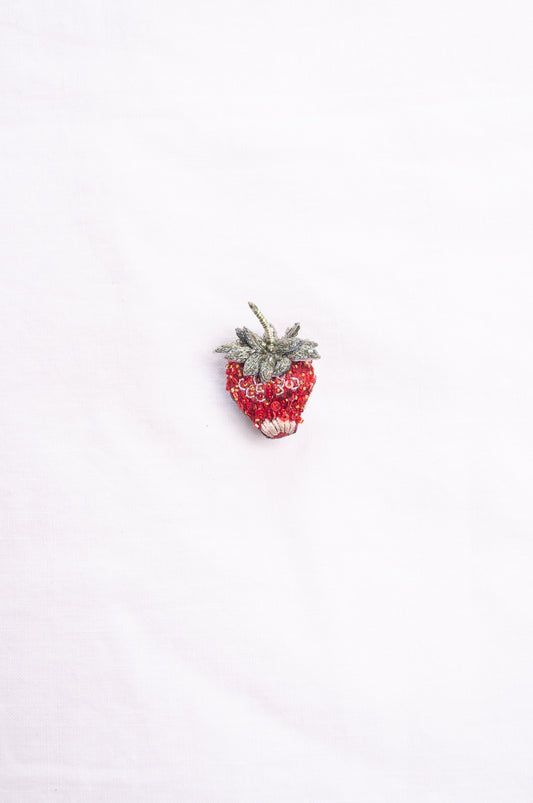 Trovelore hand embroidered and beaded Sparkle strawberry brooch.