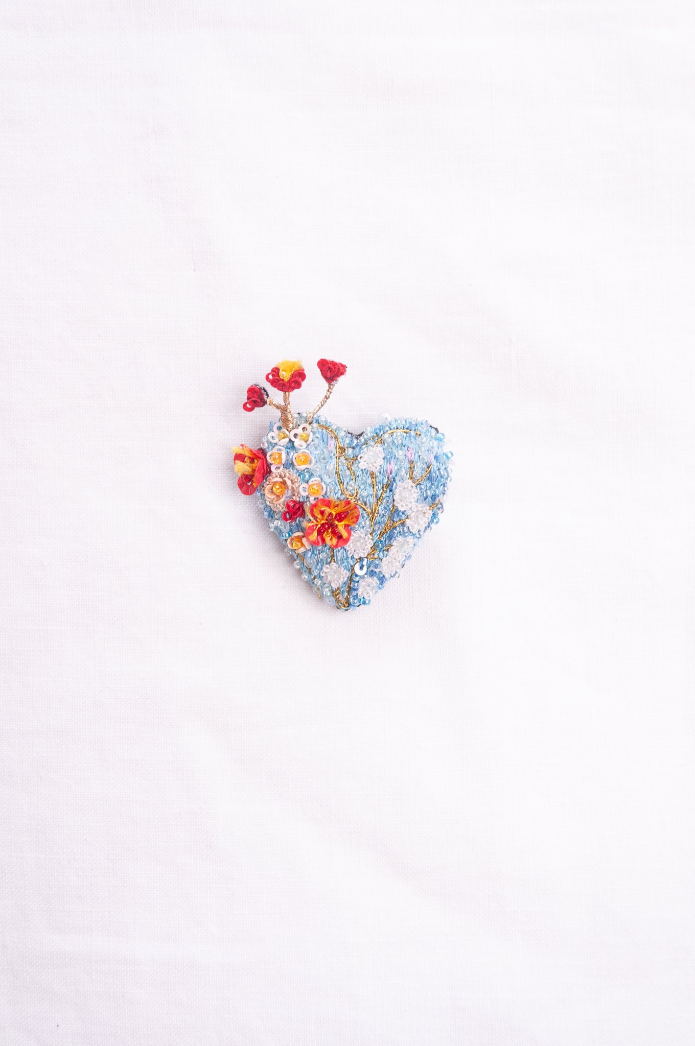 Trovelore hand embroidered and beaded Heart blossoms brooch.