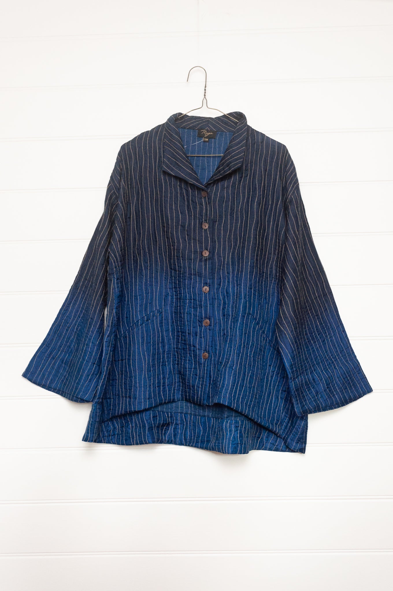 Raga silk quilted jacket ombre dyed in indigo blue.