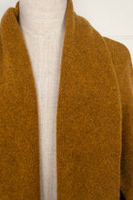 Load image into Gallery viewer, Baby yak wool Tasha cardigan, one size longline shawl collar in maize, mustard yellow.