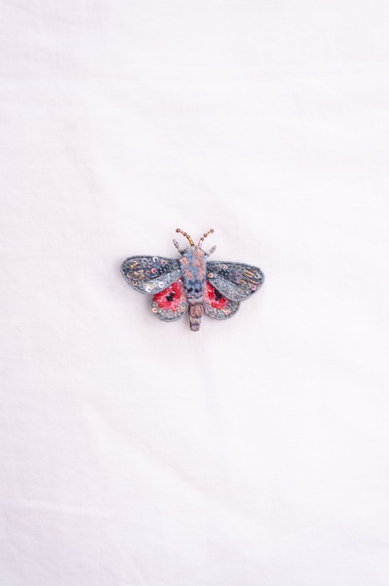 Trovelore hand embroidered and beeded Hubbbard's silk moth brooch.