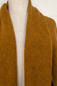 Baby yak wool Tasha cardigan, one size longline shawl collar in maize, mustard yellow.