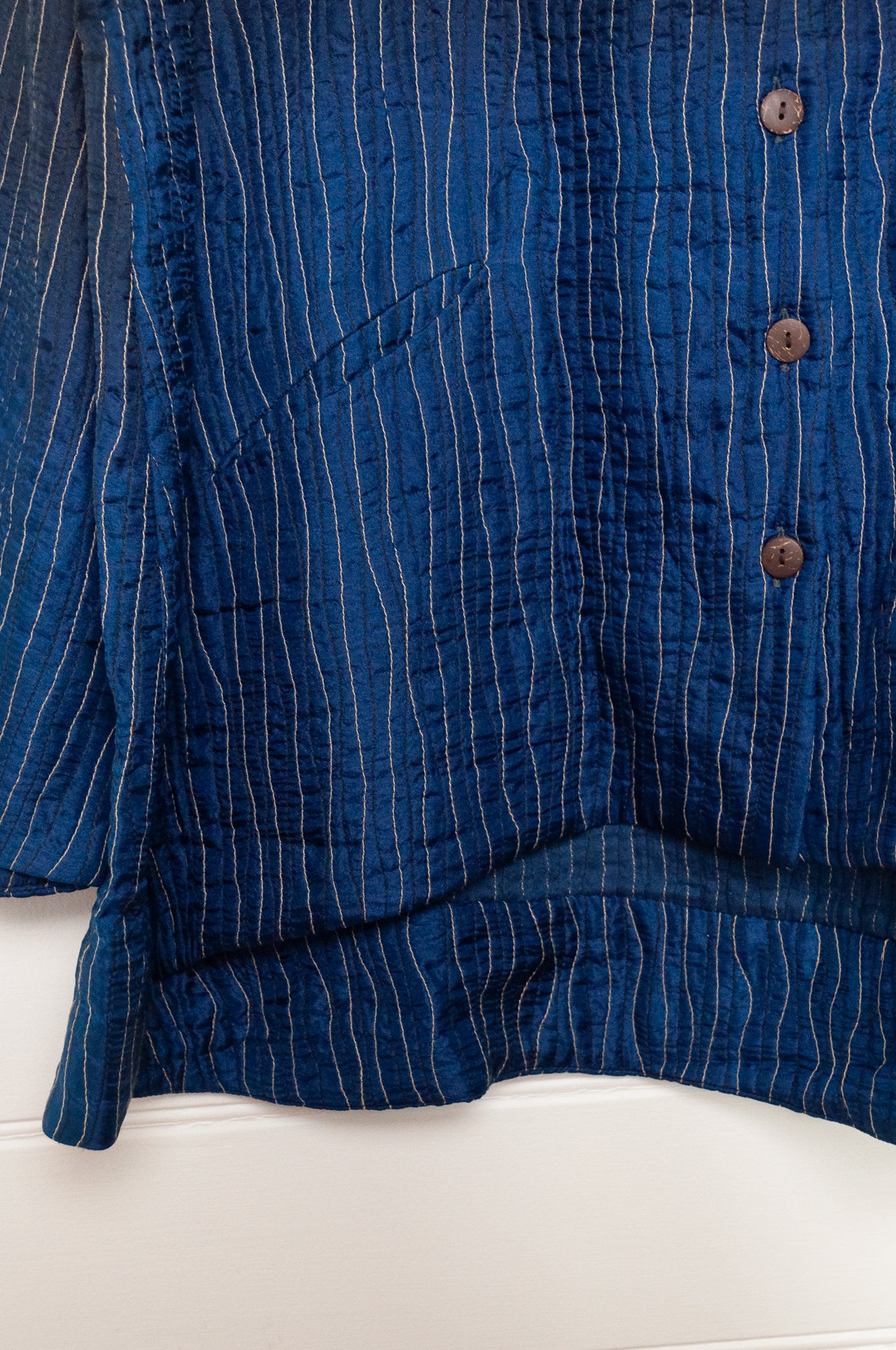 Raga silk quilted jacket ombre dyed in indigo blue.