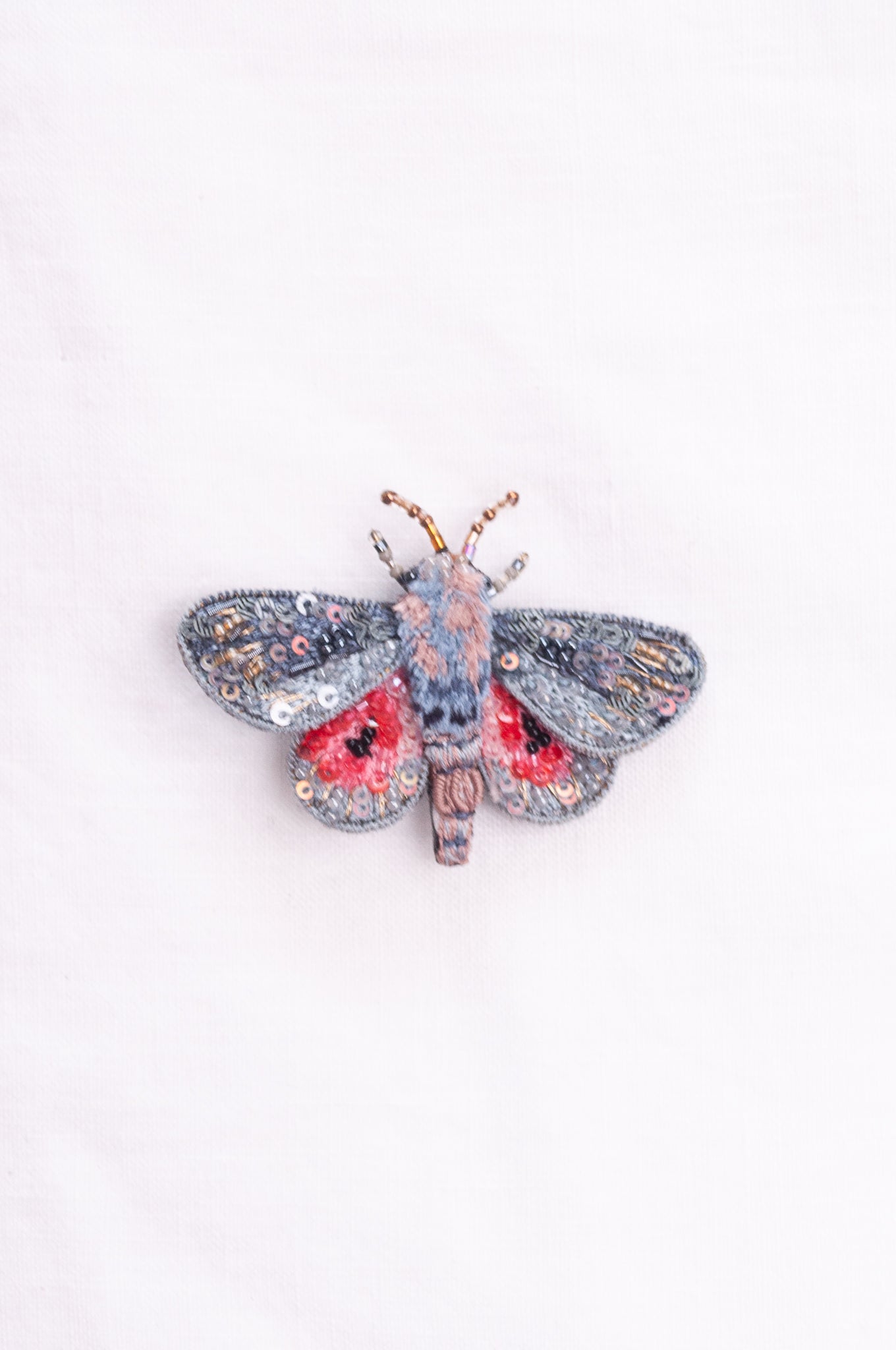 Trovelore hand embroidered and beeded Hubbbard's silk moth brooch.