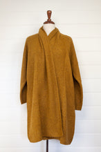 Load image into Gallery viewer, Baby yak wool Tasha cardigan, one size longline shawl collar in maize, mustard yellow.