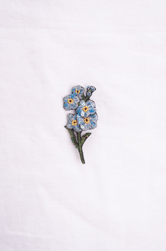 Trovelore hand embroidered and beaded Forget-me-not brooch.