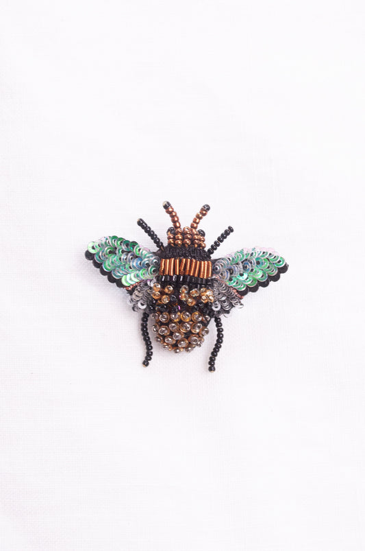 Trovelore hand beaded and embroidered honey bee brooch.