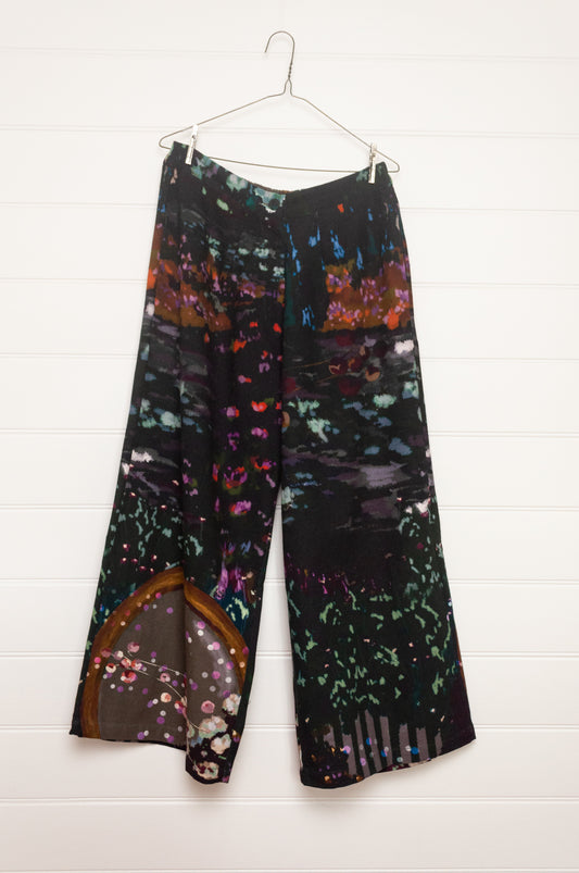 Yavi floral print cotton canvas wide leg pants.