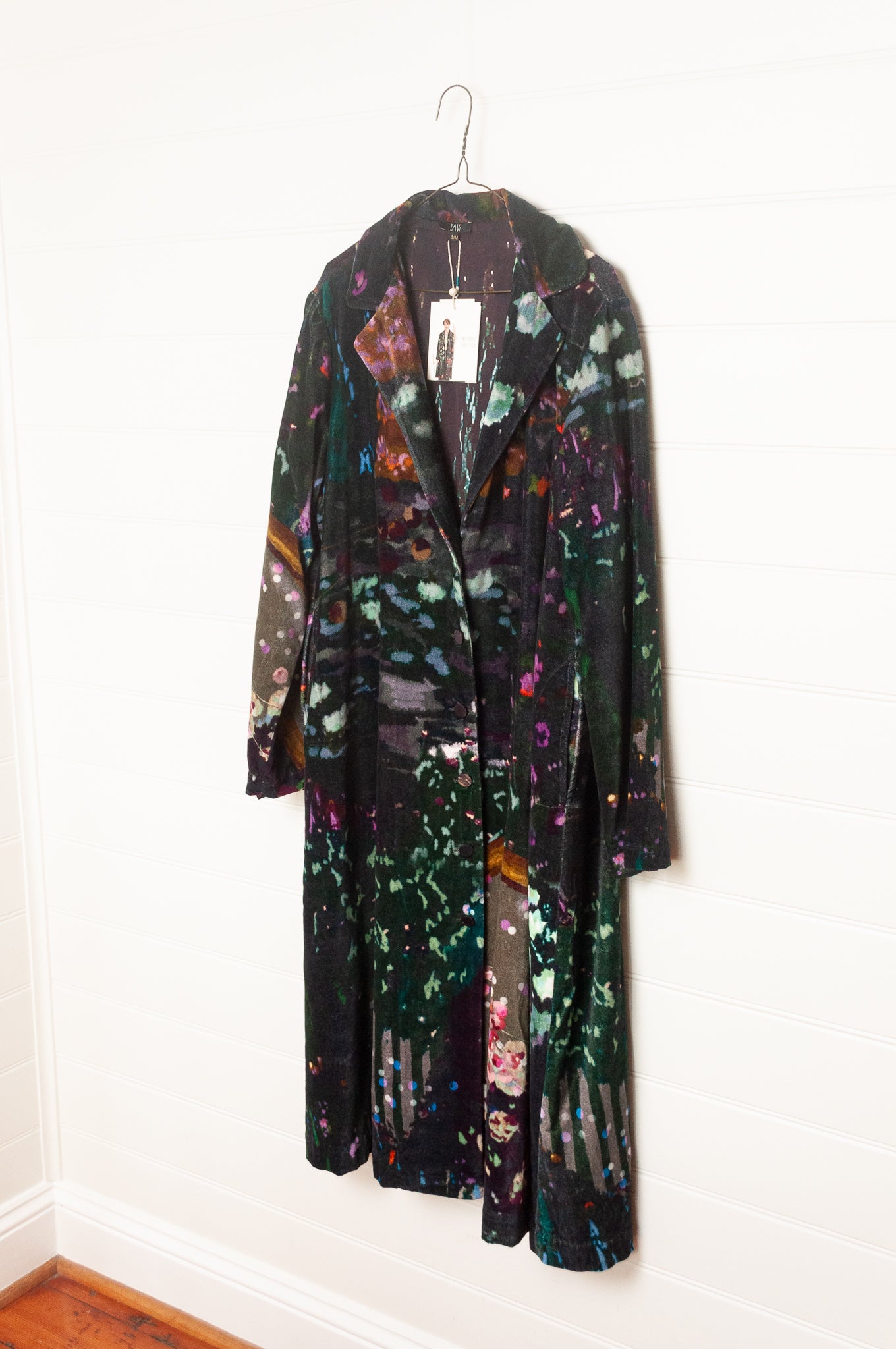 Yavi floral print cotton velvet full length coat.