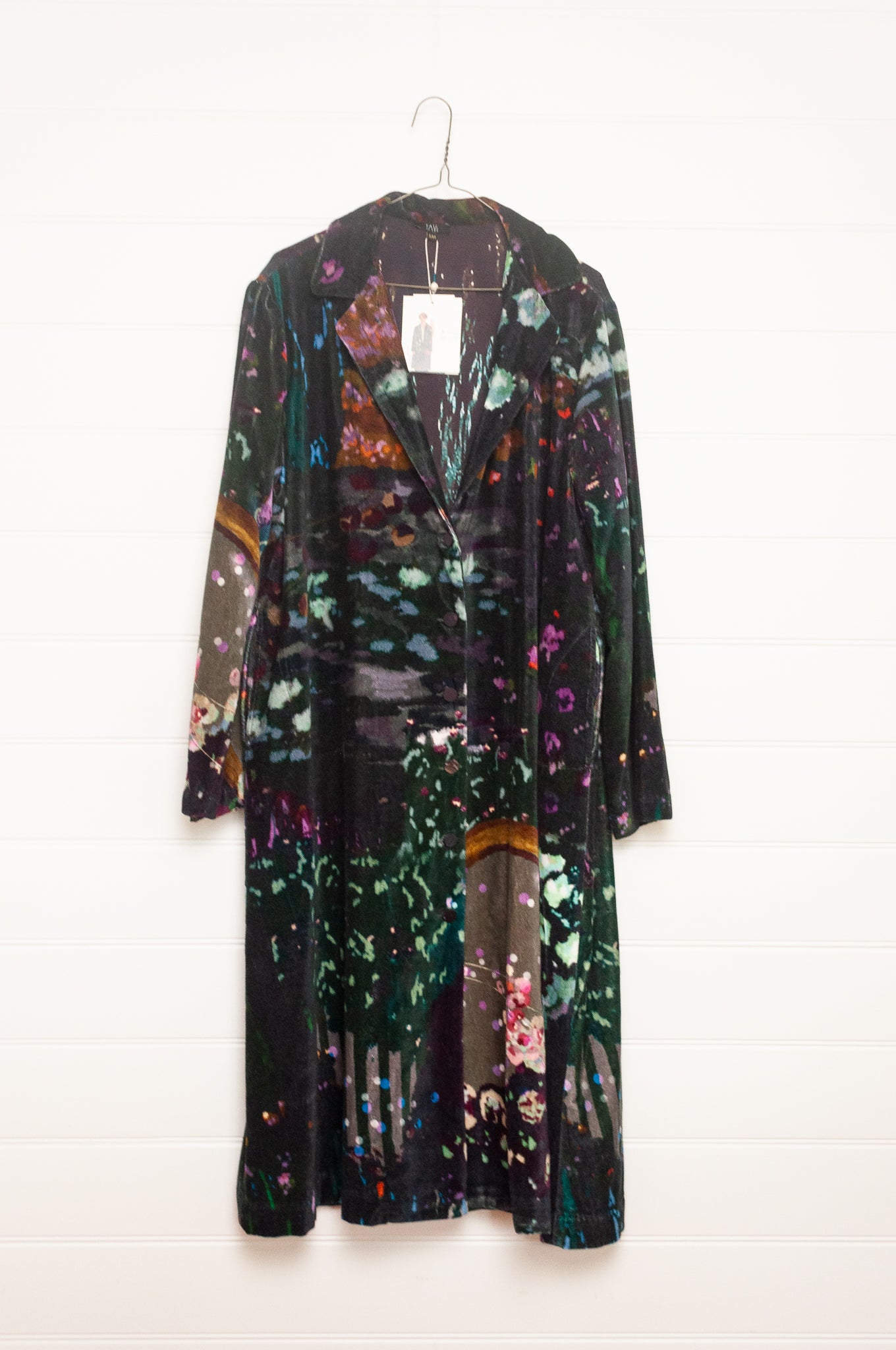 Yavi floral print cotton velvet full length coat.