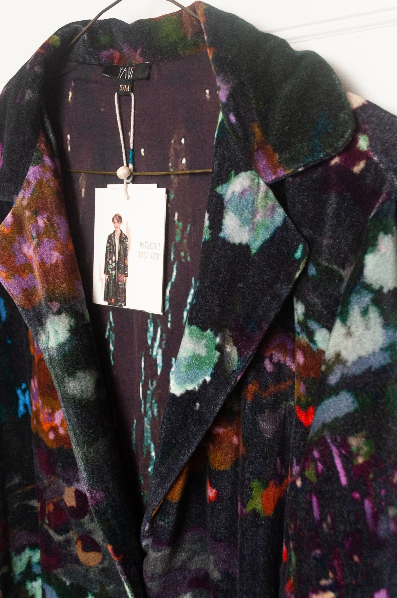 Yavi floral print cotton velvet full length coat.