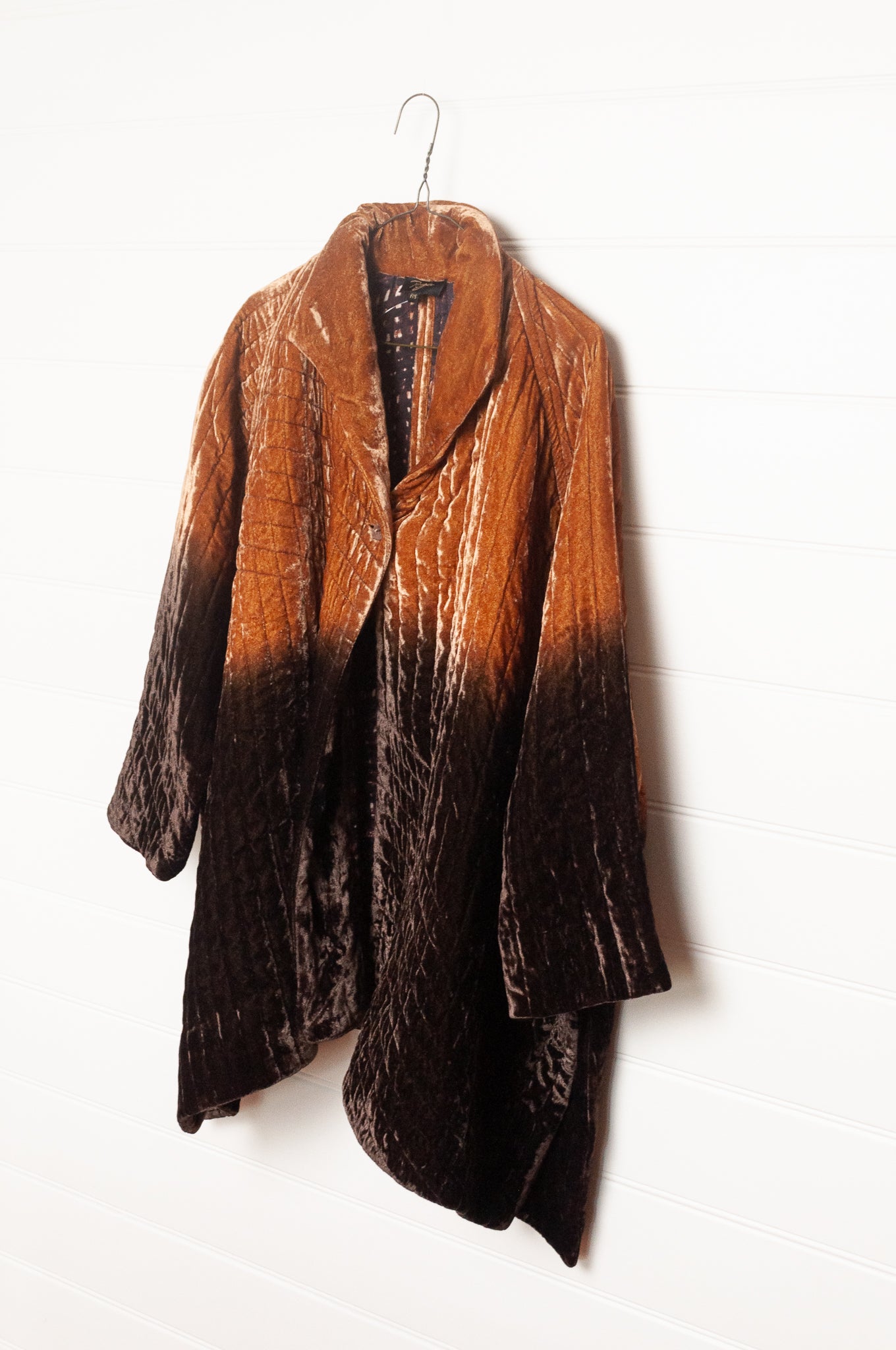 Raga silk velvet jacket ombre dyed in brown to gold.