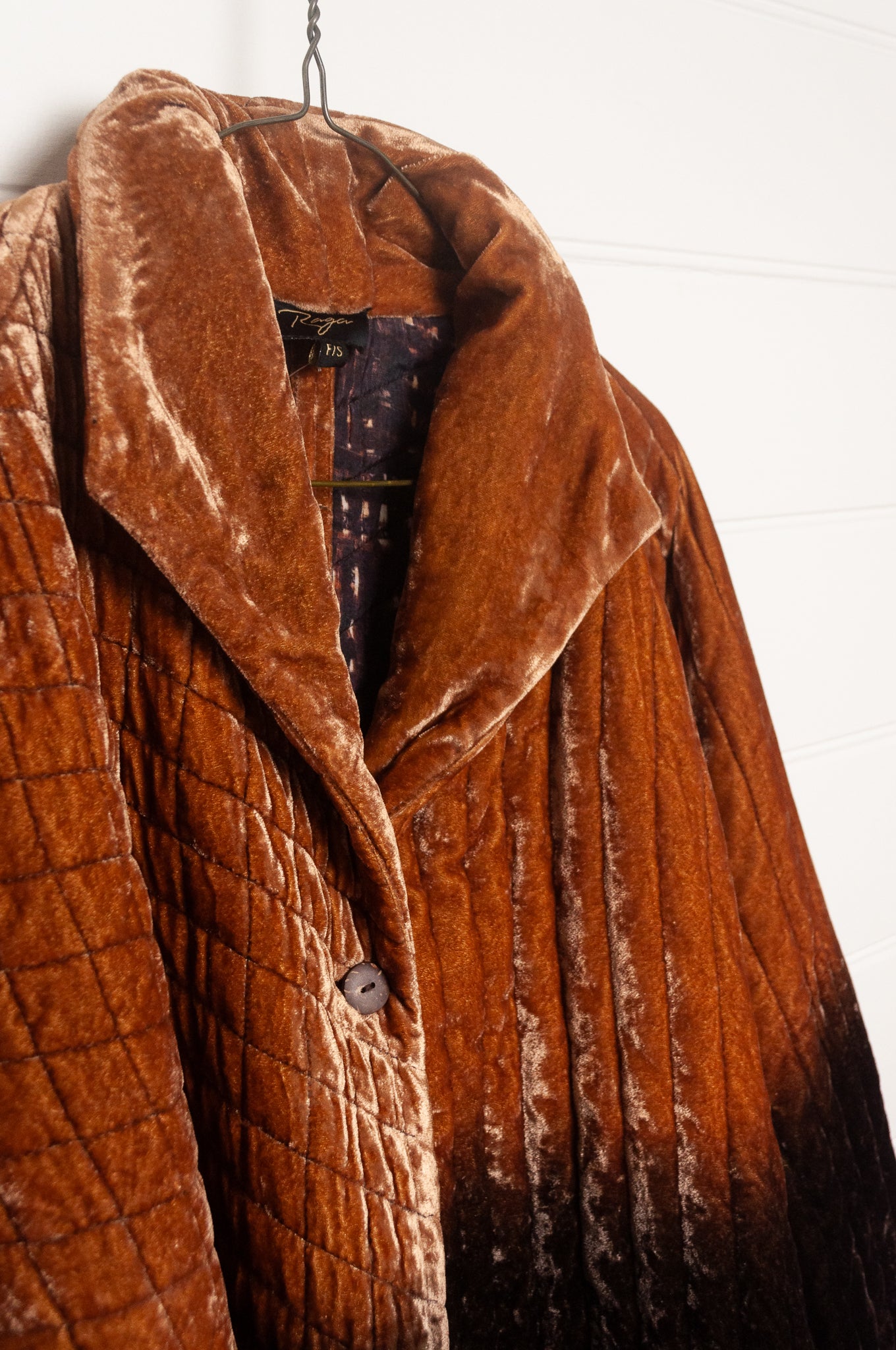 Raga silk velvet jacket ombre dyed in brown to gold.