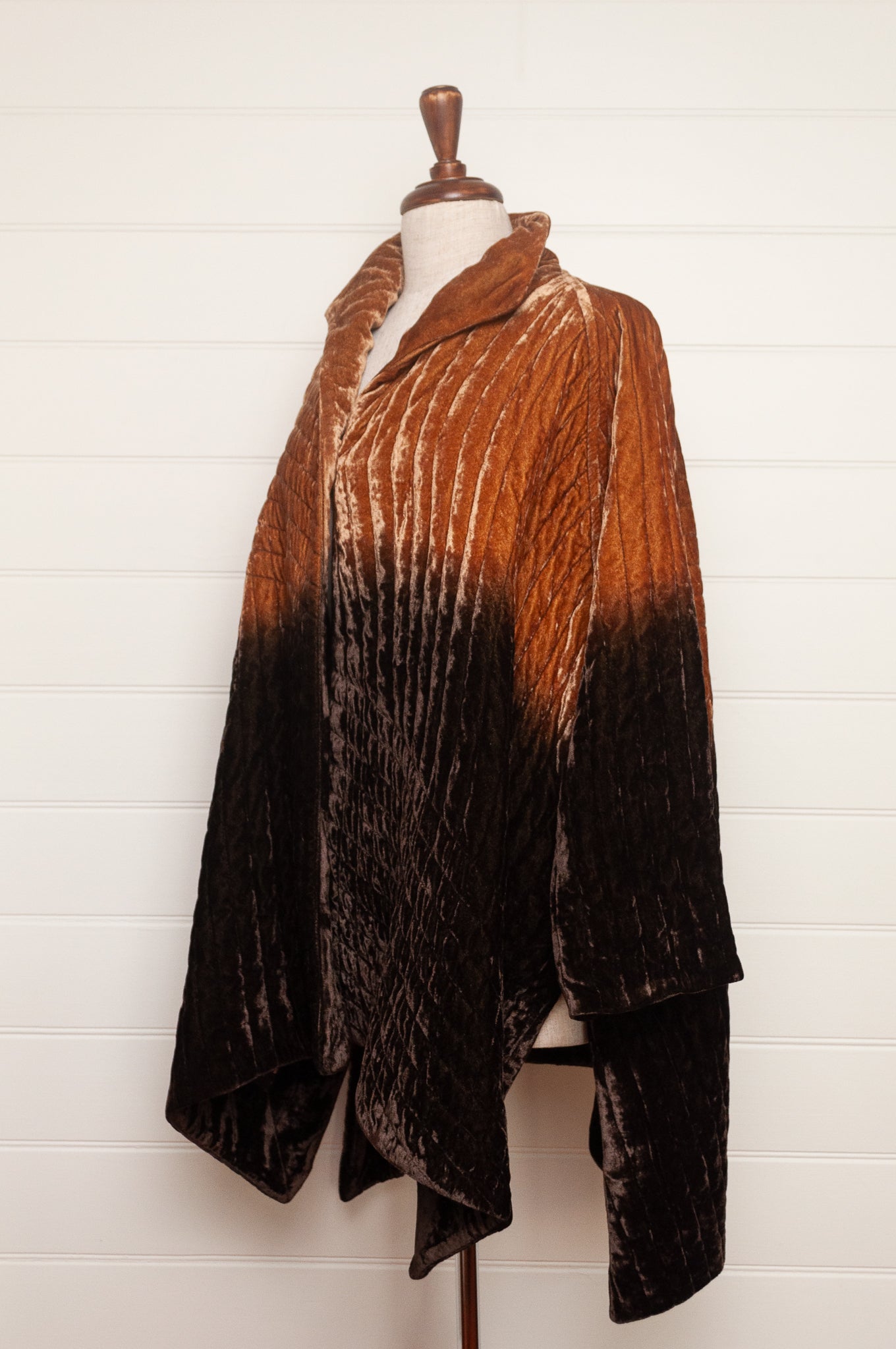 Raga silk velvet jacket ombre dyed in brown to gold.