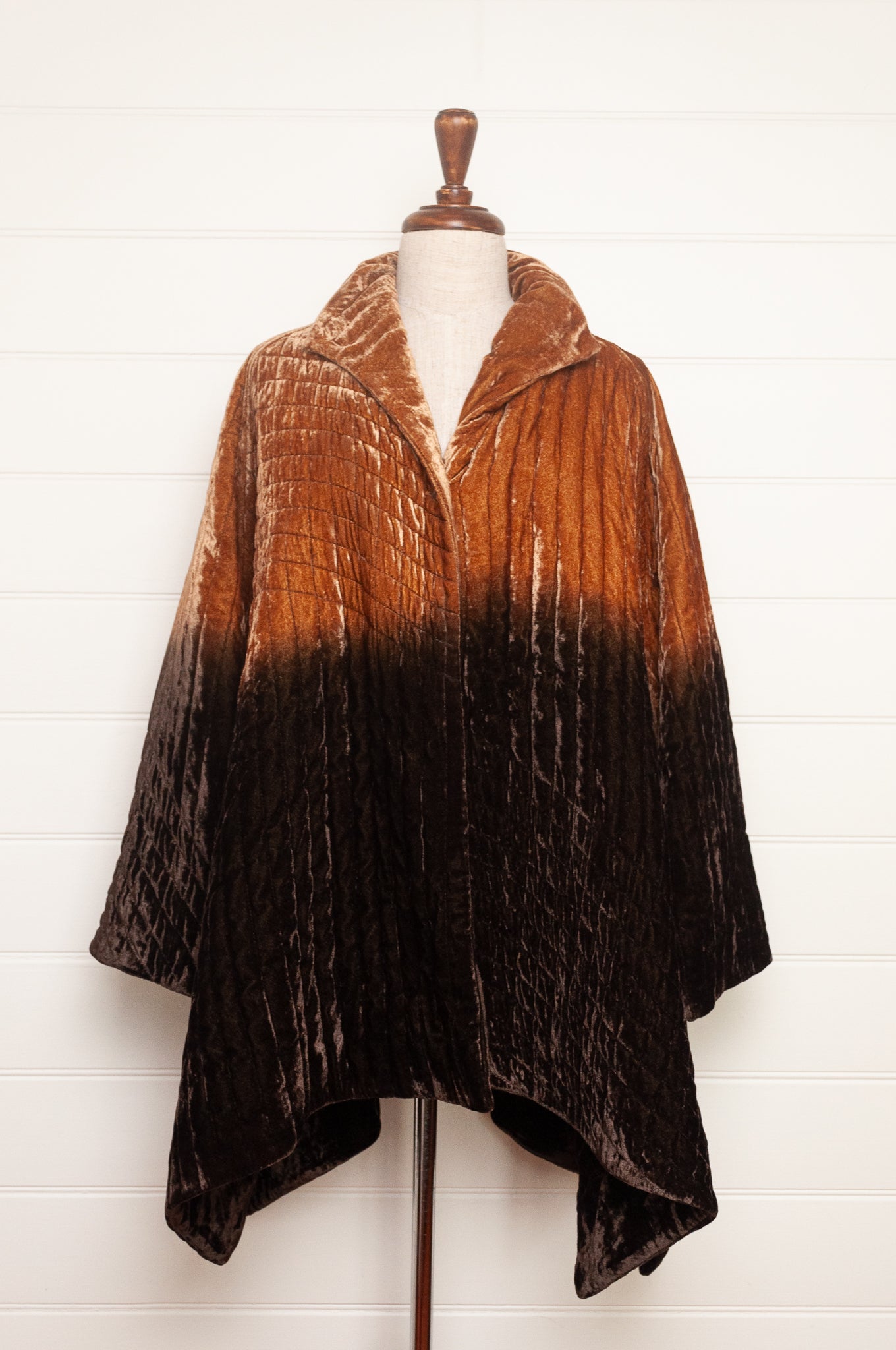 Raga silk velvet jacket ombre dyed in brown to gold.