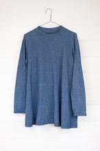 Load image into Gallery viewer, Valia V-merino merino wool jersey Carlota A-line swing long sleeve t shirt in wedgewood blue.