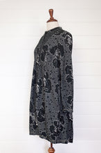 Load image into Gallery viewer, Valia Foxglove jacket coat floral print jacquard wool knit in caviar black and white.