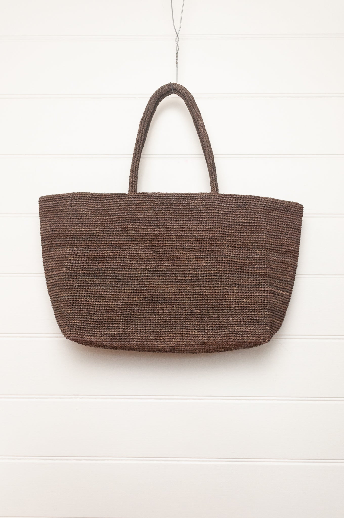Sophie Digard large sized crocheted raffia bag in Argile deep earthy brown.