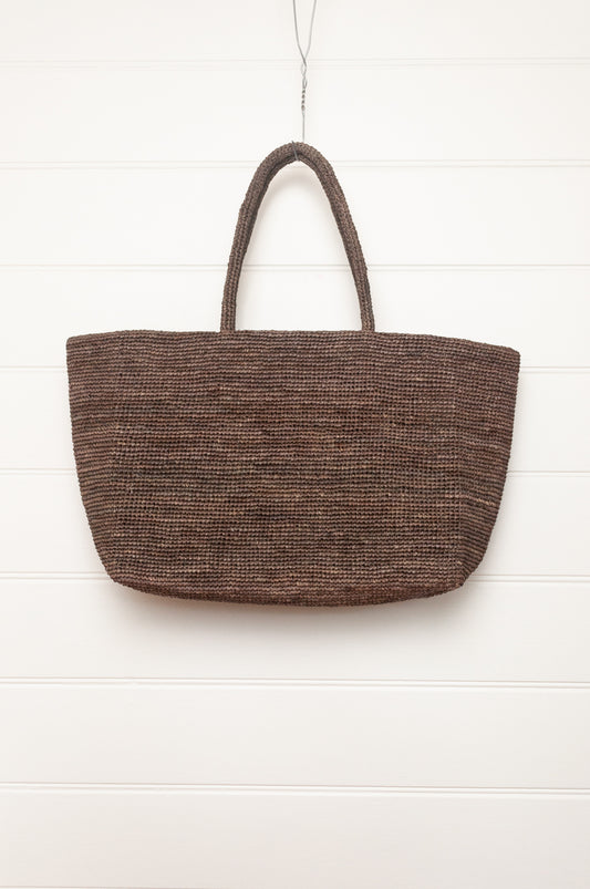 Sophie Digard large sized crocheted raffia bag in Argile deep earthy brown.