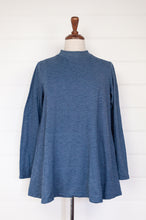 Load image into Gallery viewer, Valia V-merino merino wool jersey Carlota A-line swing long sleeve t shirt in wedgewood blue.