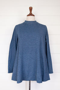 Valia V-merino merino wool jersey Carlota A-line swing long sleeve t shirt in wedgewood blue.