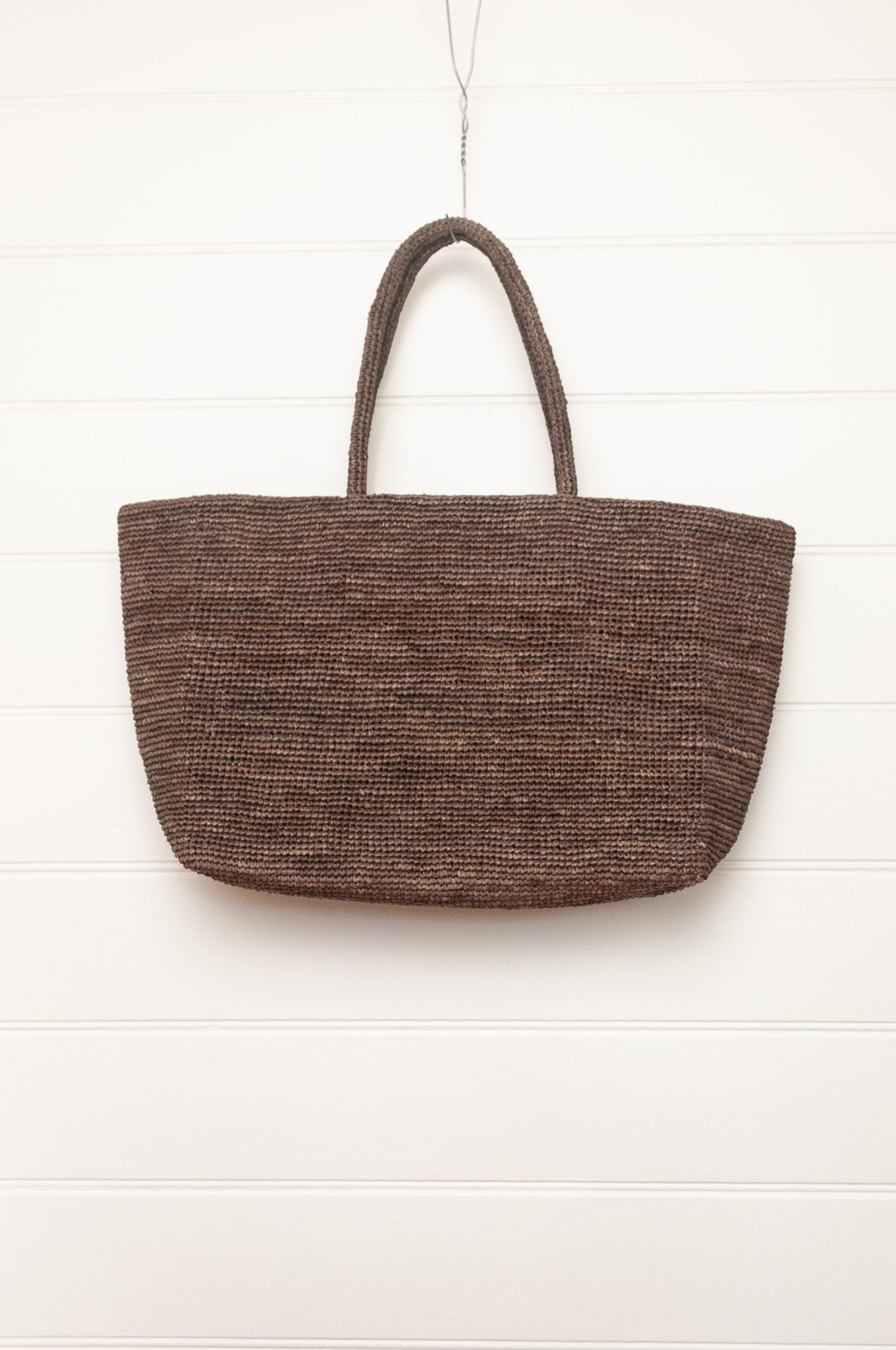 Sophie Digard large sized crocheted raffia bag in Argile deep earthy brown.