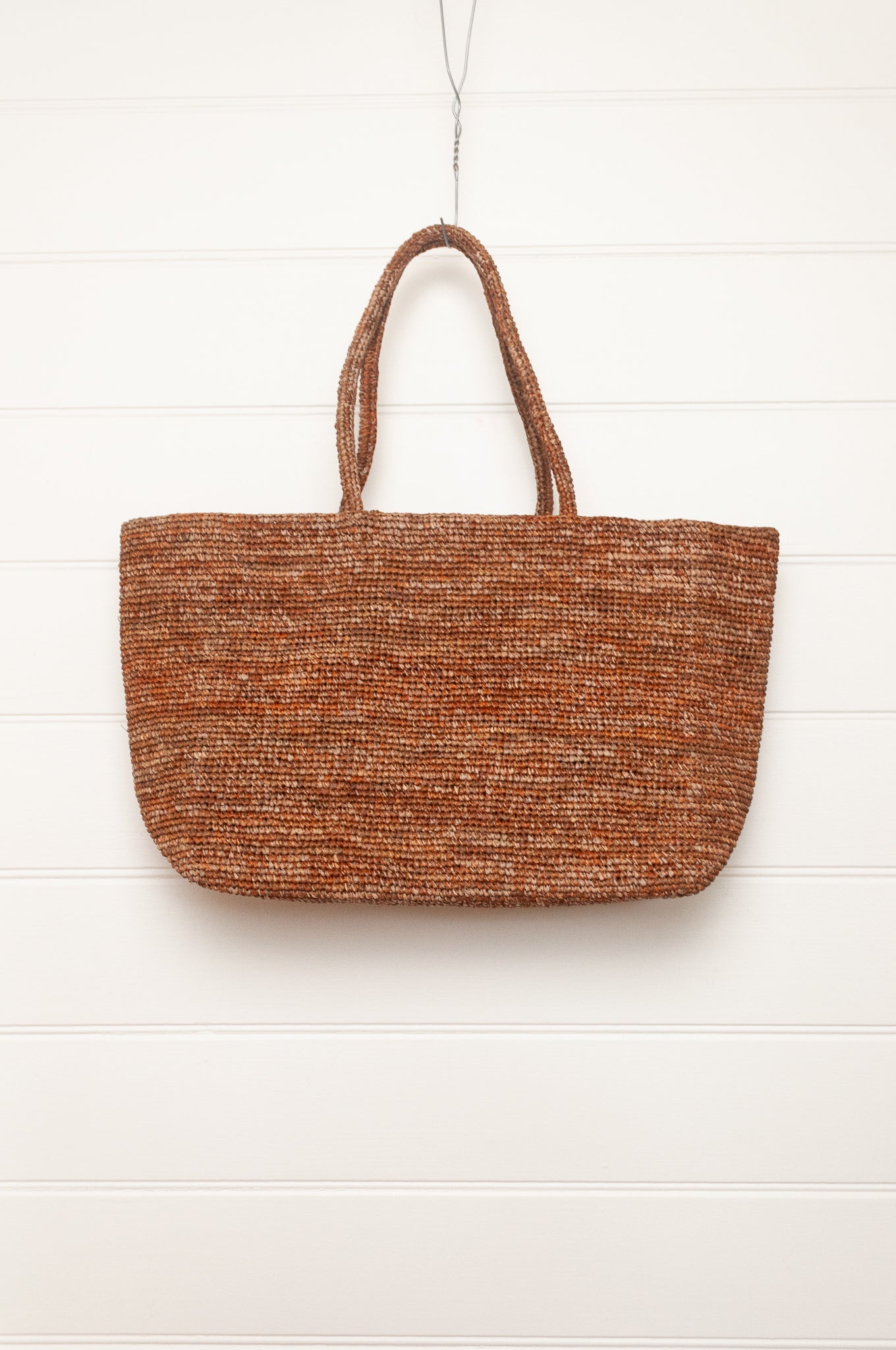 Sophie Digard large sized crocheted raffia bag in Mouflon marled brown.