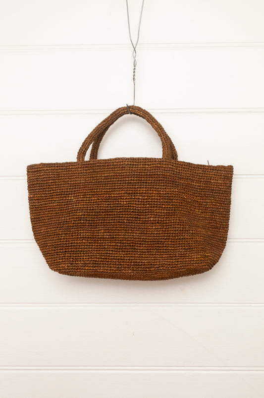 Sophie Digard medium sized crocheted raffia bag in tobacco brown.