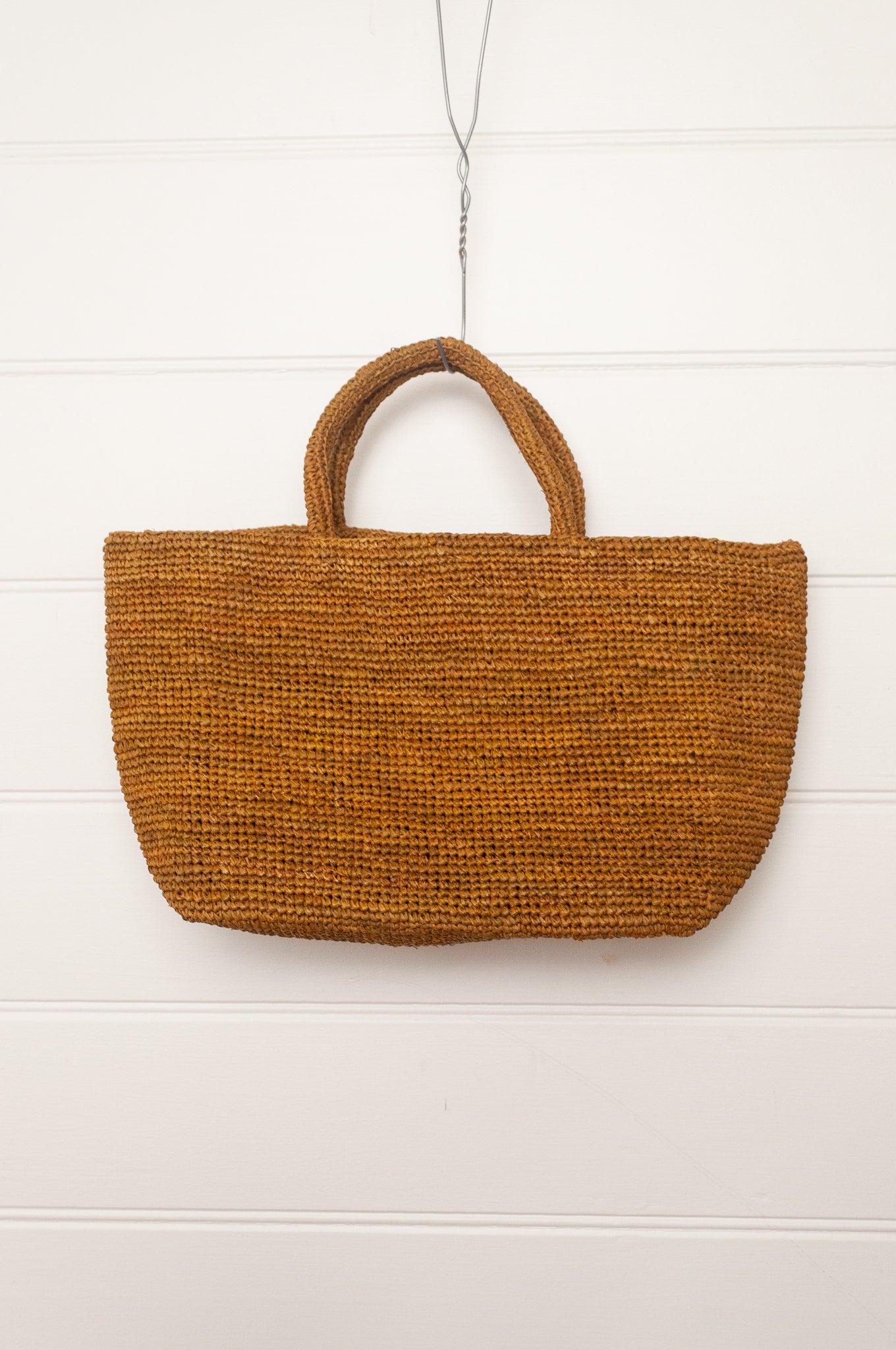 Sophie Digard medium sized crocheted raffia bag in Oro golden brown.