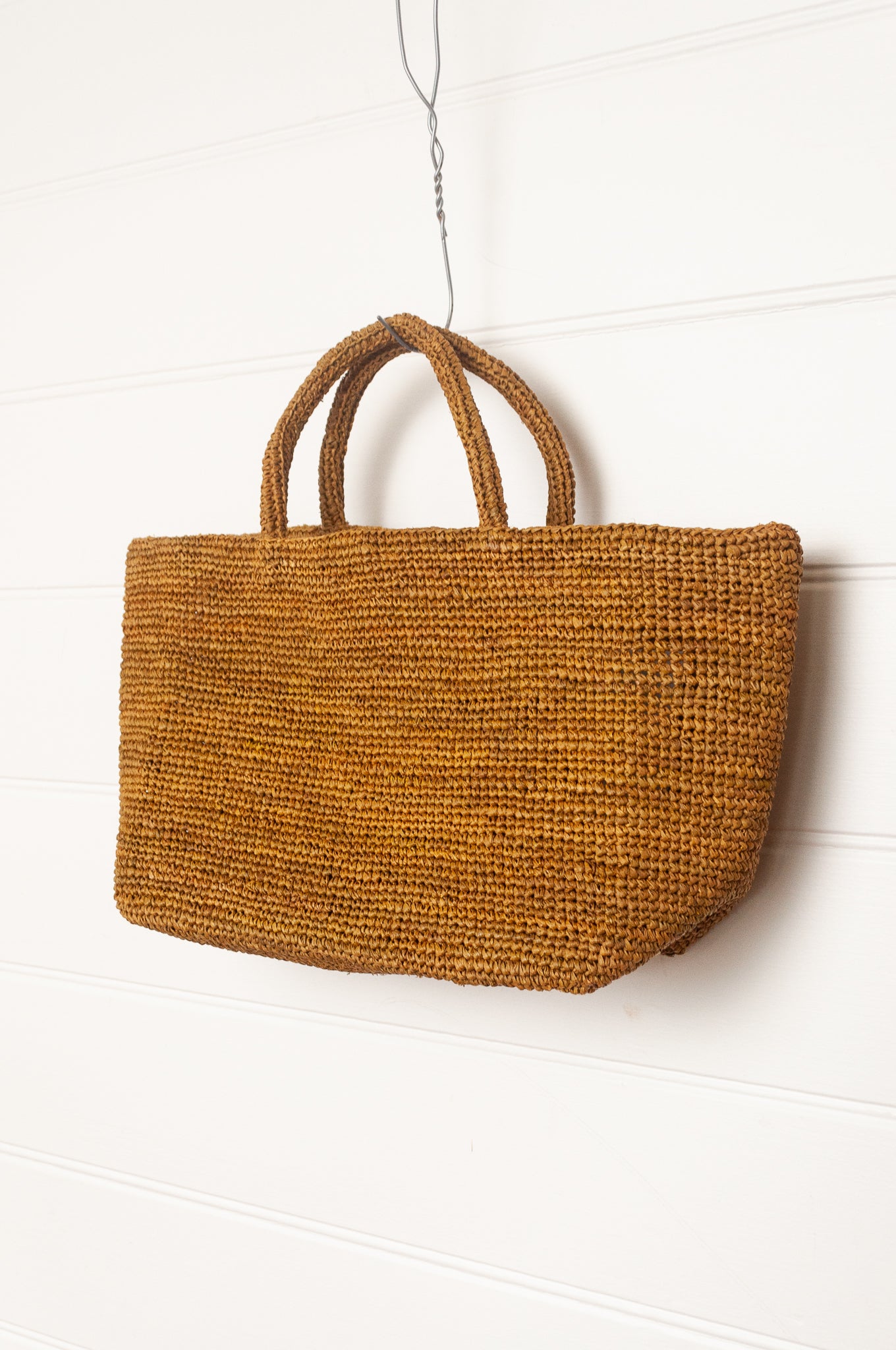 Sophie Digard medium sized crocheted raffia bag in Oro golden brown.