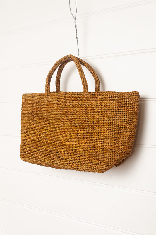 Sophie Digard medium sized crocheted raffia bag in Oro golden brown.