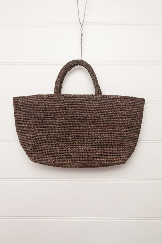 Sophie Digard medium sized crocheted raffia bag in Argile deep earthy brown.