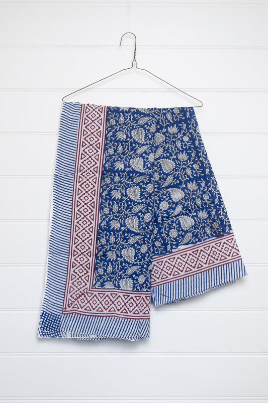 Cotton voile sarong - blue paisley