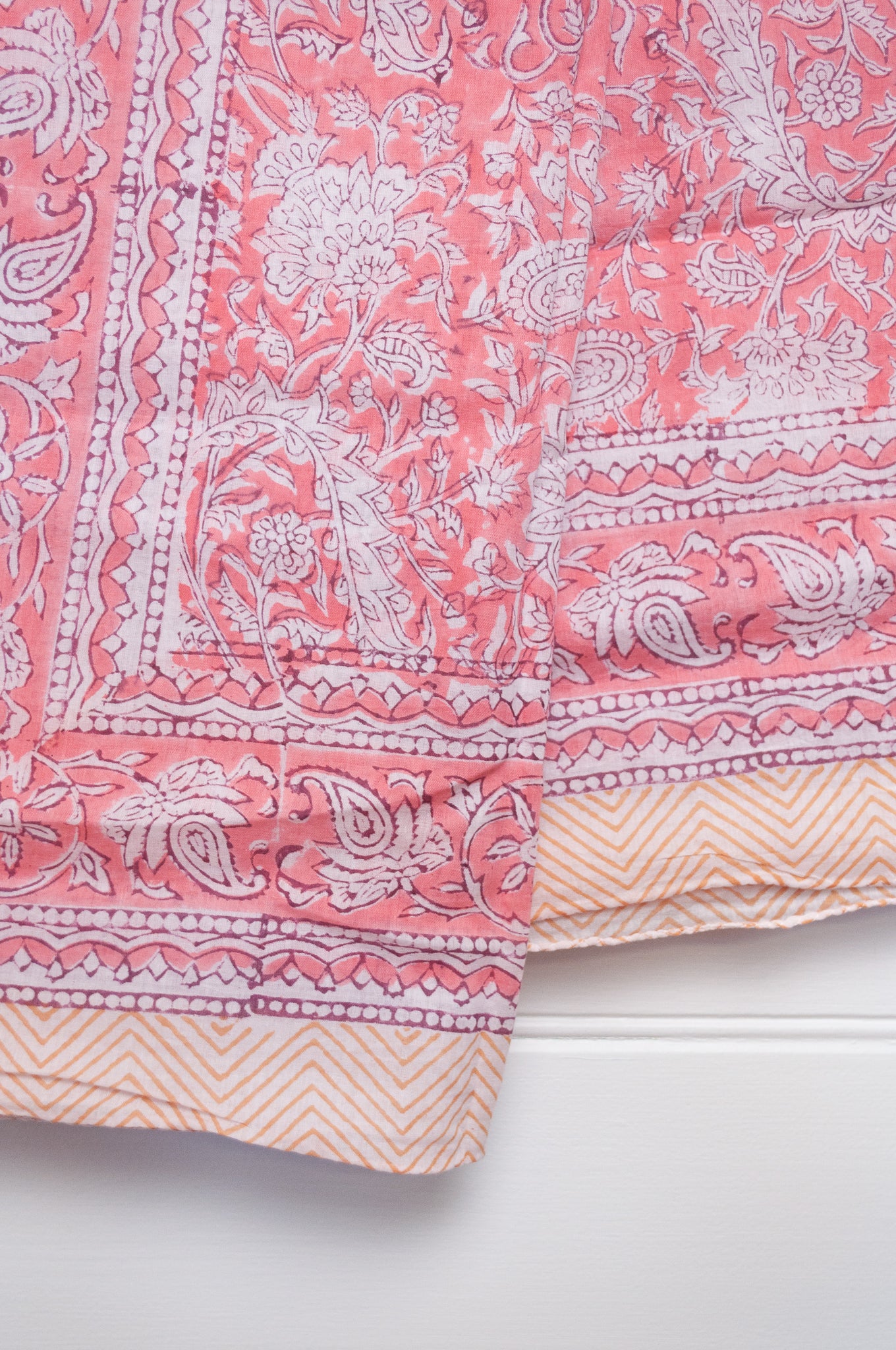 Cotton voile sarong - coral paisley