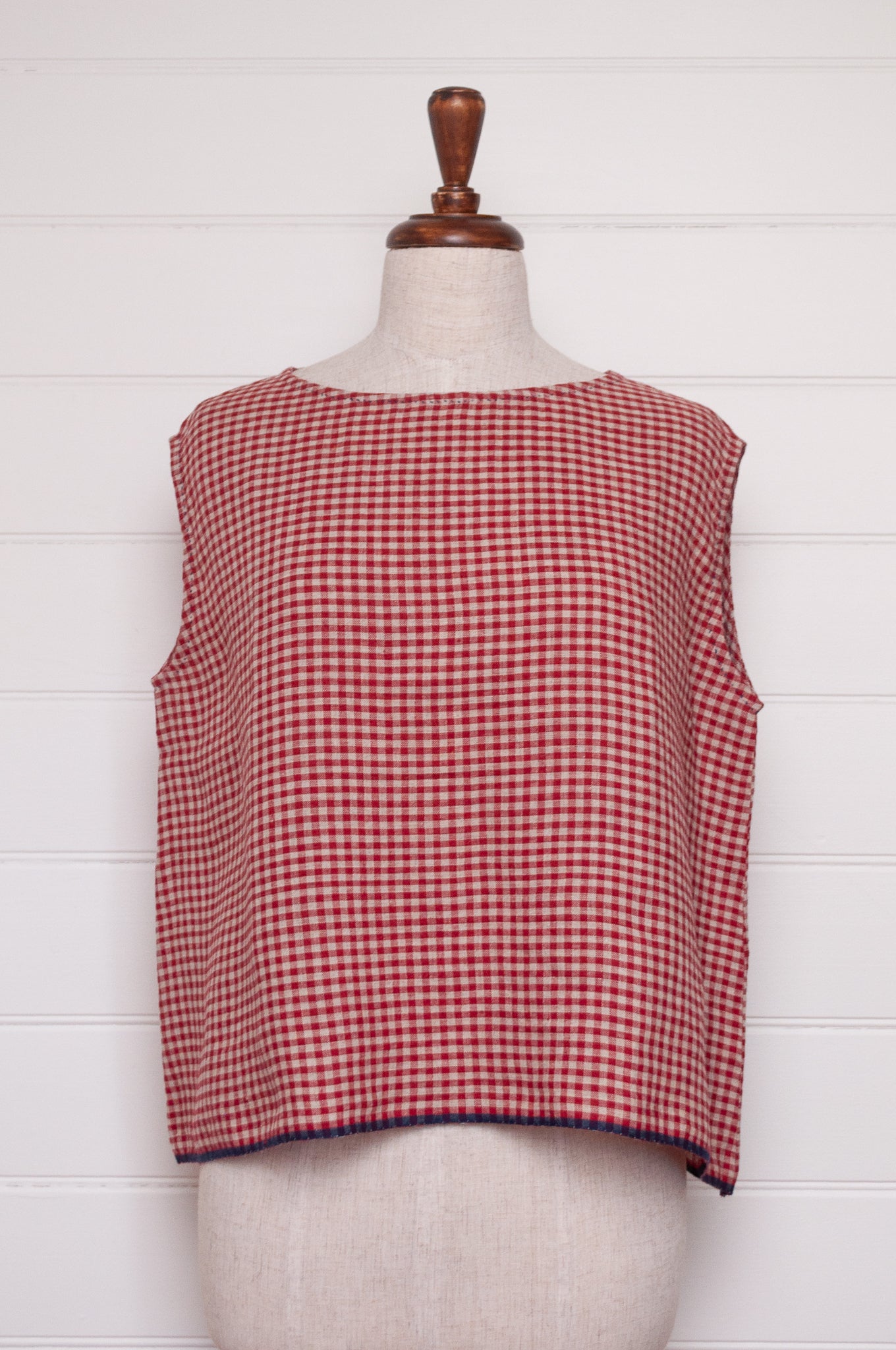 DVE Aishani crimson red check linen sleeveless top.
